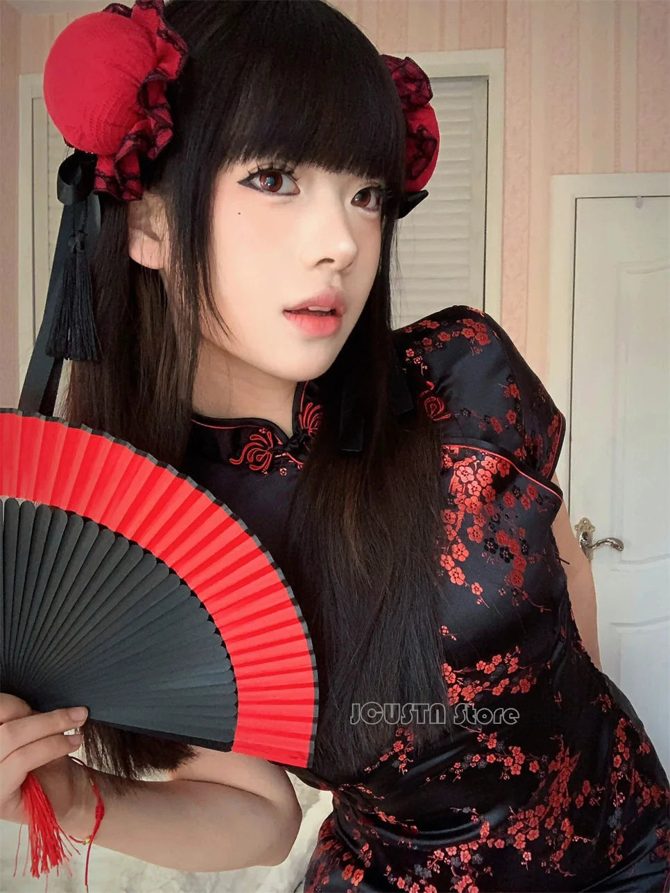 Mimi Short Qipao Black Red Vestidos Women Sexy Improved Chinese Style Dress Gothic Dark Cheongsams Girl Fashion Streetwear - Seprincess