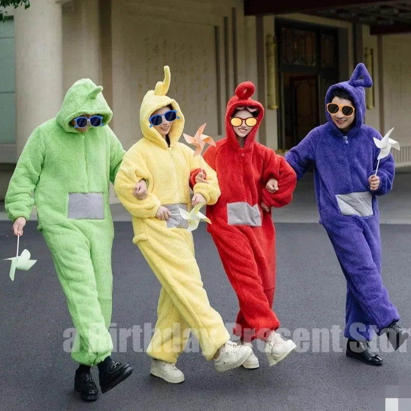 Kids Adult Teletubbies Costumes Soft Long Sleeves Piece Pajamas Costume Lala Home Clothes Cosplay Unisex Hallowe Party Wear - Seprincess