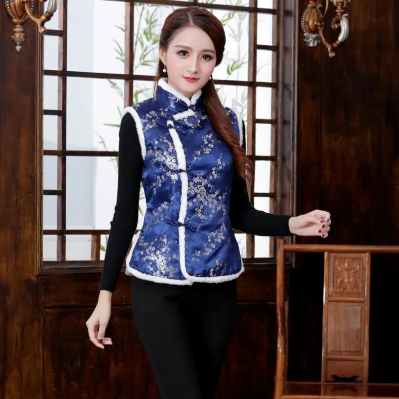 Women Chinese Style Traditional Cheongsam Qipao Tang Suit Thicken Velvet Vest Evening Party Wedding Retro Satin Clothes New Year - Seprincess