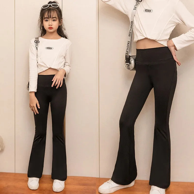 Children's Undershirts for Spring and Summer, Girls Wearing Flared Pants for Outdoor Wear, Sports Leggings, Elastic Leggings