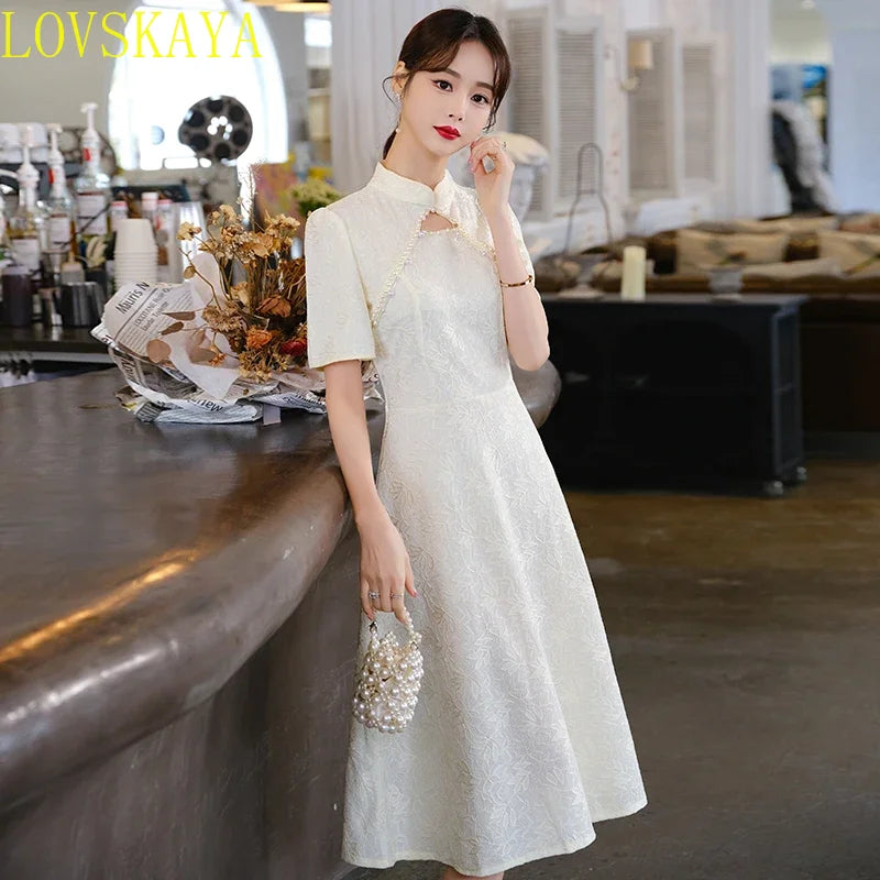 Summer New Retro Short Sleeve Wedding Lace Cheongsam Chinese Traditional Modern Women Qipao Dress - Seprincess