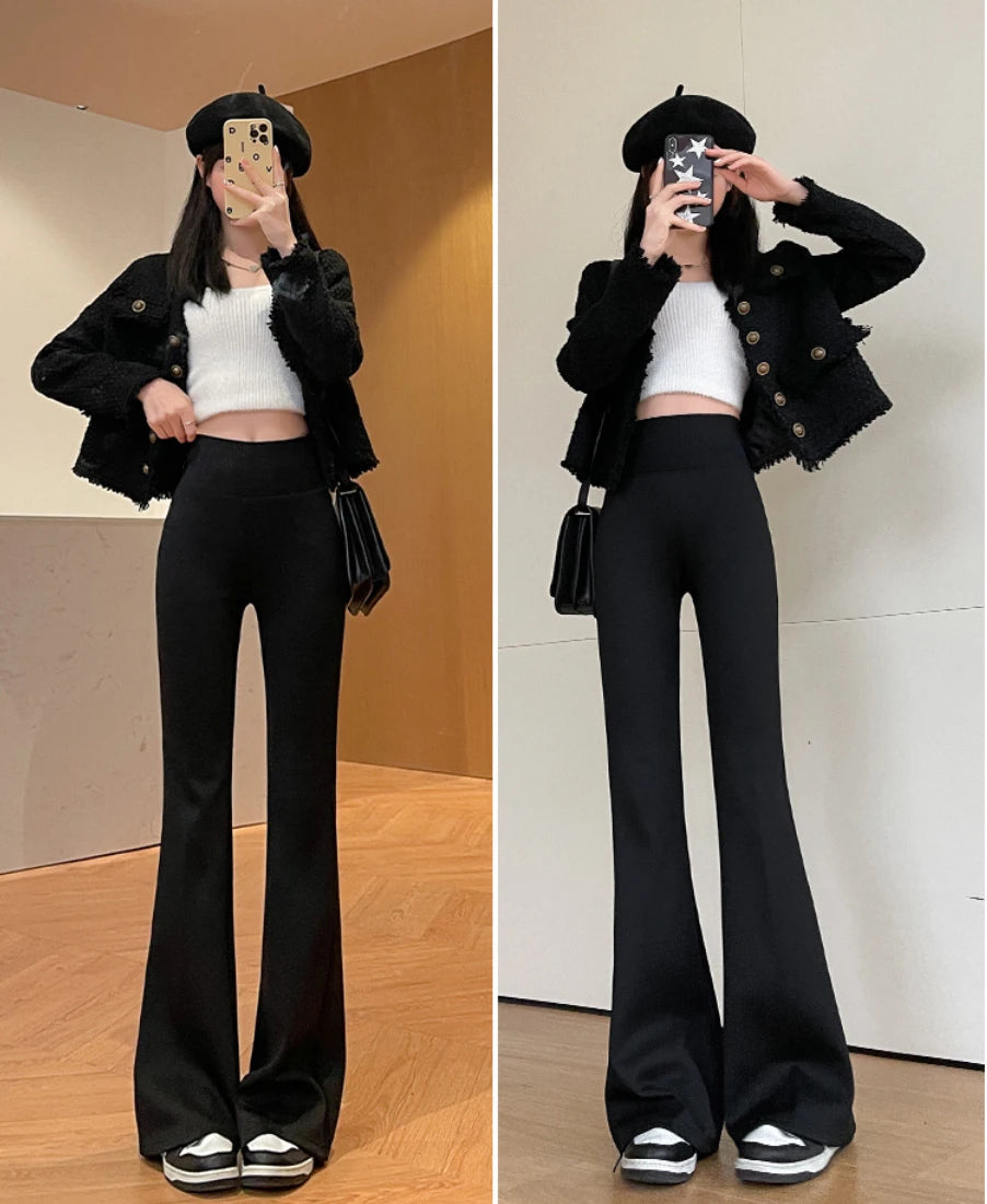 Women's Pants Slim Bell-bottoms High Waist Jeans Autumer Winter Warm Thickened Korean Fashion Y2k Casual Leggings Plush Pants