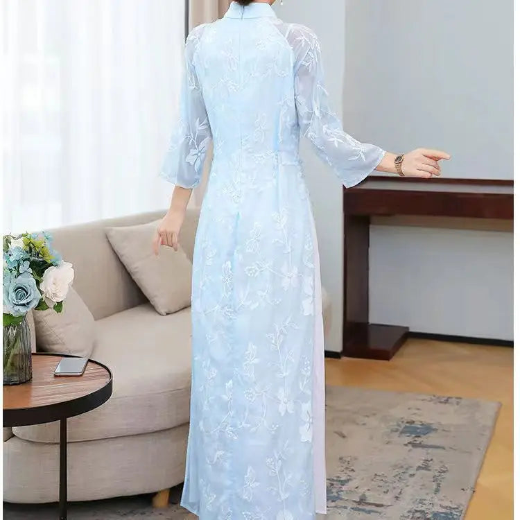 Modified Style Cheongsam Young Simple Elegant Retro Chinese Style Modern Long Qipao High-end Oriental Wedding Party Floral Dress - Seprincess