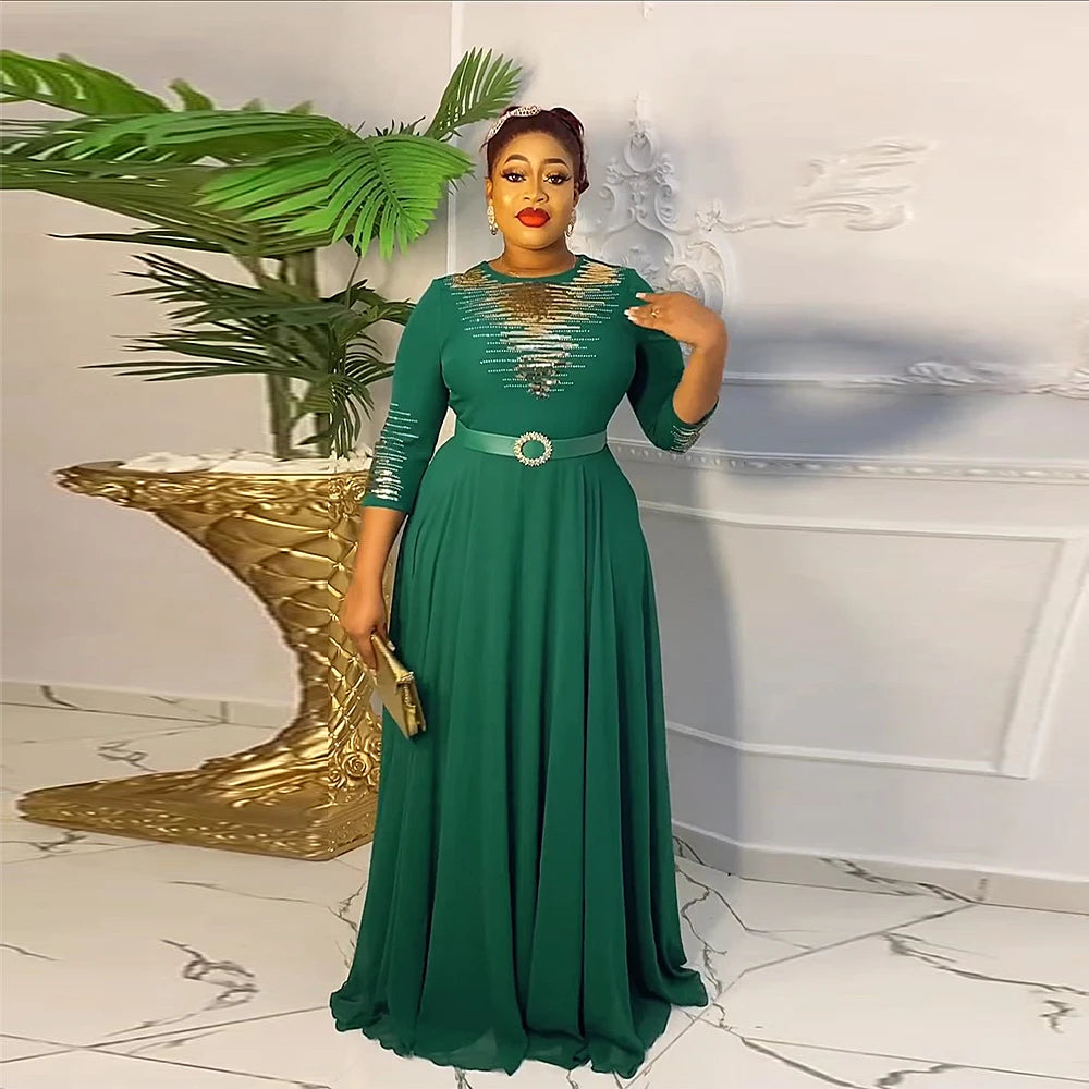 African Dresses for Women 2024 Plus Size Evening Party Long Dress Africa Clothing Elegant Kaftan Muslim Chiffon Maxi Dress - Seprincess