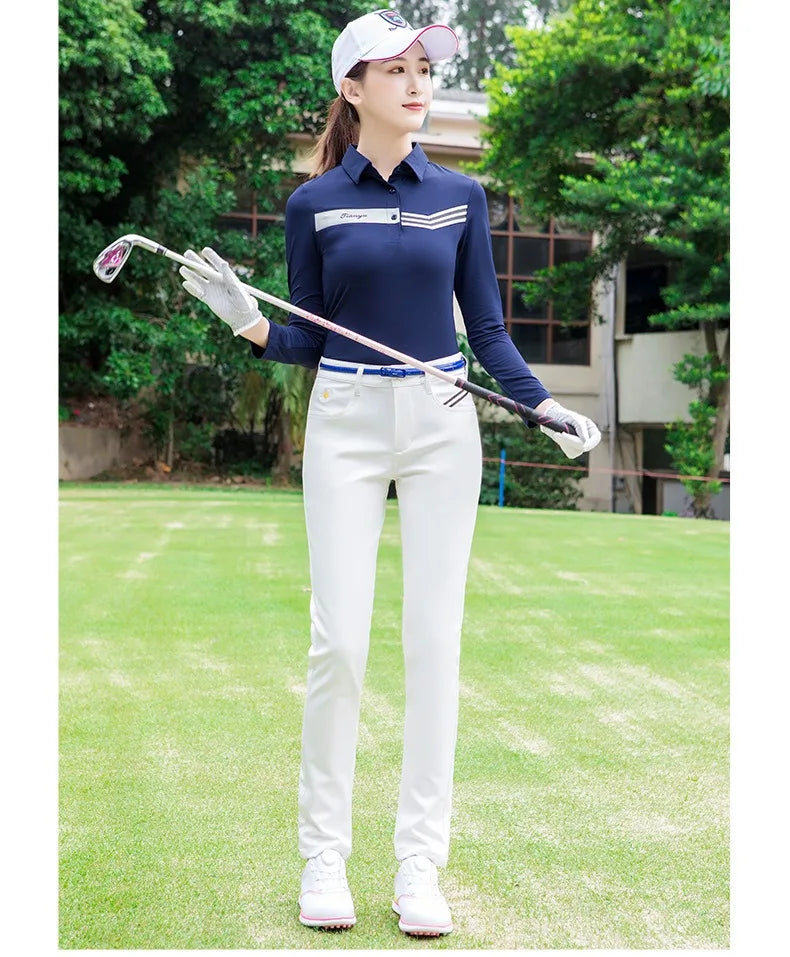 TTYGJ Women golf pants  korean Fashion Sports  Autumn and Winter High Elastic Slim Sweatpants wear-resistant Thickened