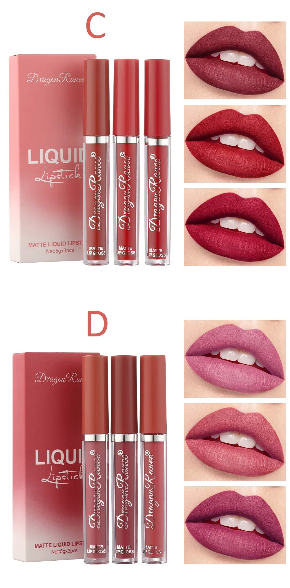 Dragon Ranee Set of 3pcs Velvet Lip Glaze Matte Lipstick Soya Lasting Lip Colour - Seprincess