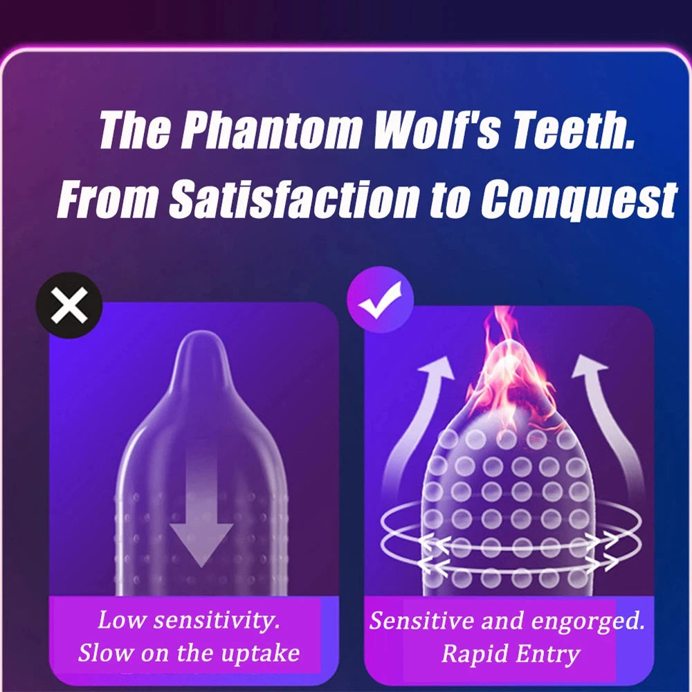 Large Dotted Condom Wolf's Teeth Barbed Male Granular G Spot Stimulation Contraception Penis Sleeves Sex Products Adult 18+ - Seprincess