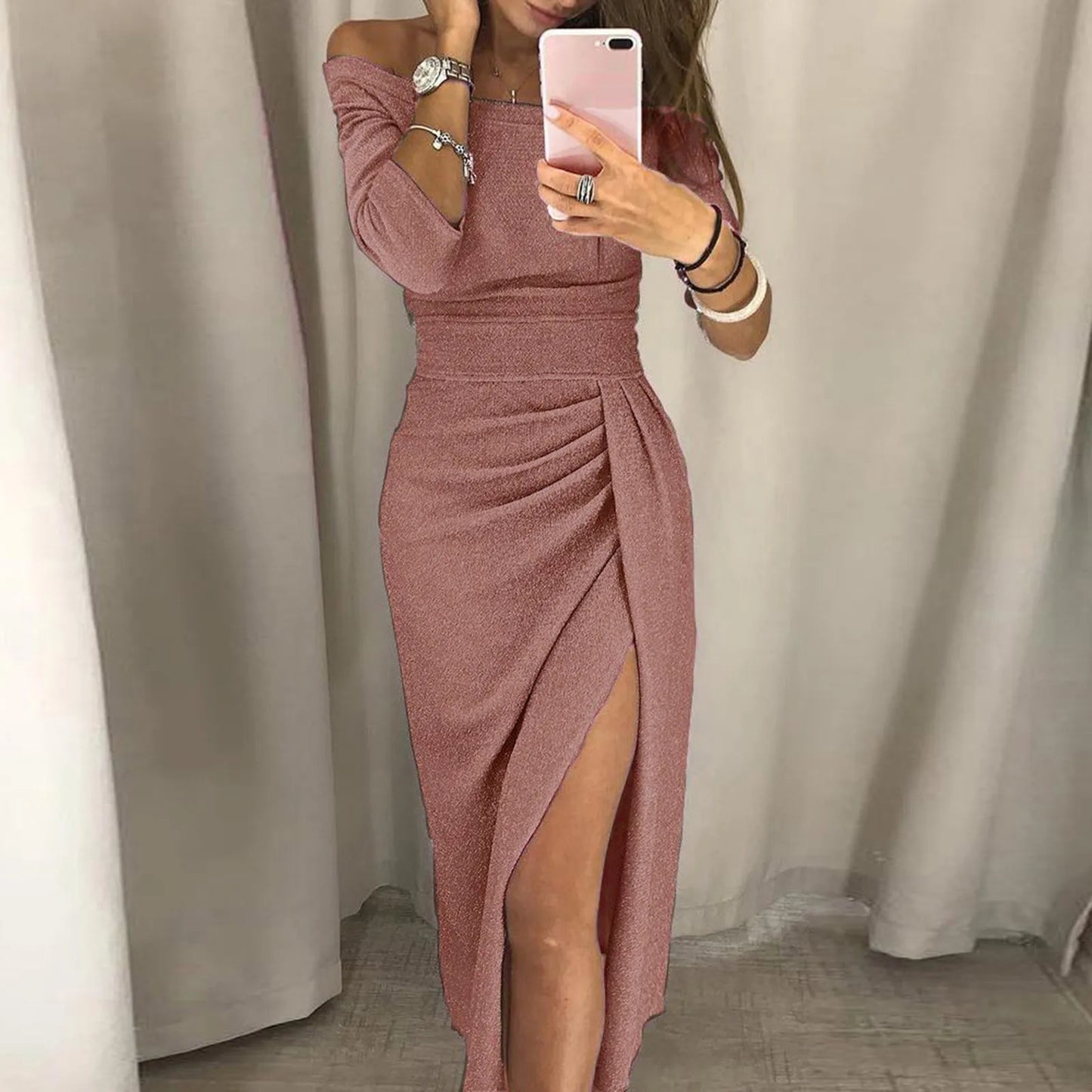 2024 Autumn Women Dresses Evening Party Women Dress Off Shoulder High Slit Tight Elegant Long Dress Sexy Club Dress Vestidos - Seprincess