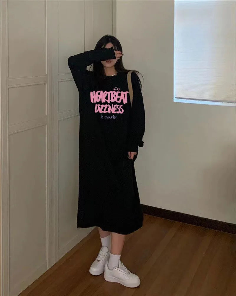 Simple Long Dresses Lazy Style Drawstring Regular Sleeve Slit Velvet Hoodie Dress Autumn Winter Suitable Daily Street Wear - Seprincess