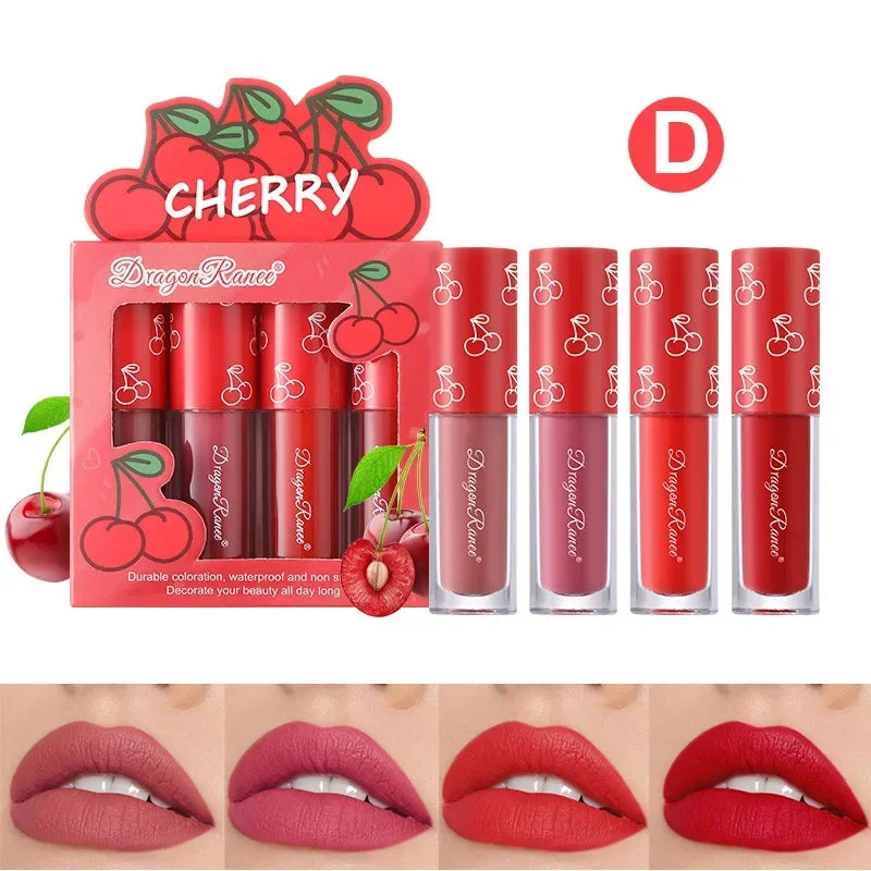 4pcs/set Matte Fruit Lip Glaze Long Lasting Liquid Lipsticks Mini Matte Lip Glaze Set Non-Fade Non-Stick Waterproof Lipsticks - Seprincess