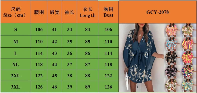 Summer Boho Mini Dress Women Flora Print Batwing Sleeve Lace-Up V Neck Loose Button Dresses Ladies Beach Party Dress Vestido - Seprincess