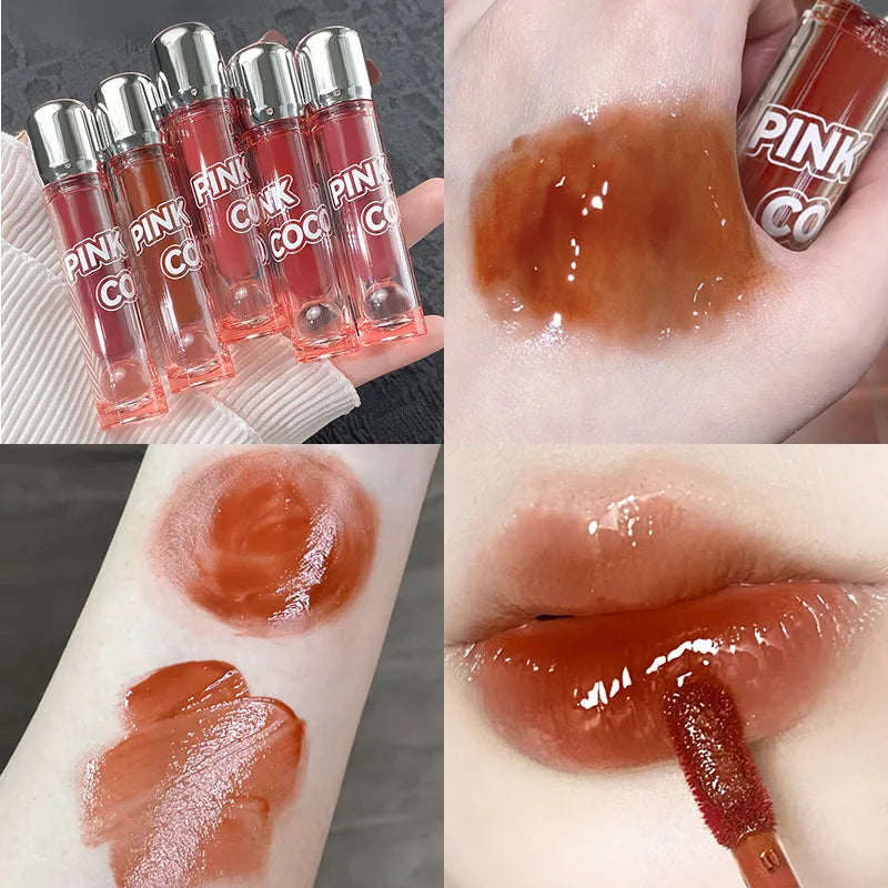 PINK COCO Mirror Water Lip Gloss Lip Glaze Moisturizing Liquid Lipstick Clear Tint Makeup Korean Lip Balm Women Cosmetics