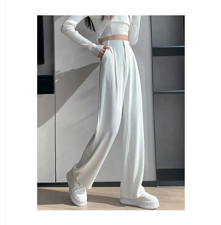 Casual High Waist Loose Wide Leg Pants for Women Spring Autumn New Female Floor-Length White Suits Pants Ladies Long Trousers