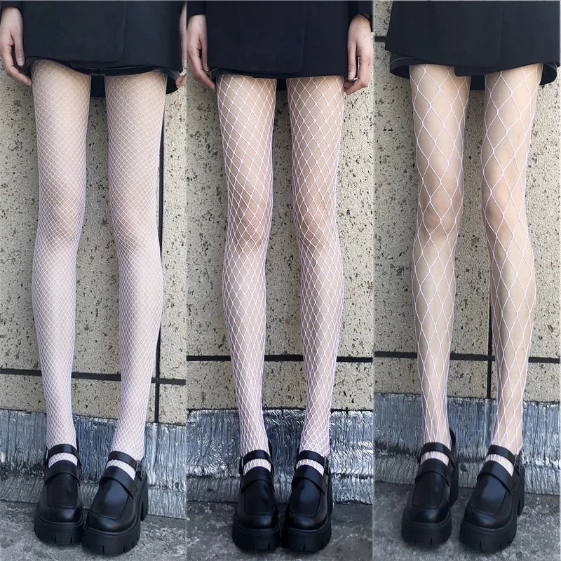 3 Pairs Lolita Fishnet Body Stockings Fish Net Pantyhose Mesh Nylon Tights Sexy Lingerie Skin JK Fishnet Waist Hosiery Leggings