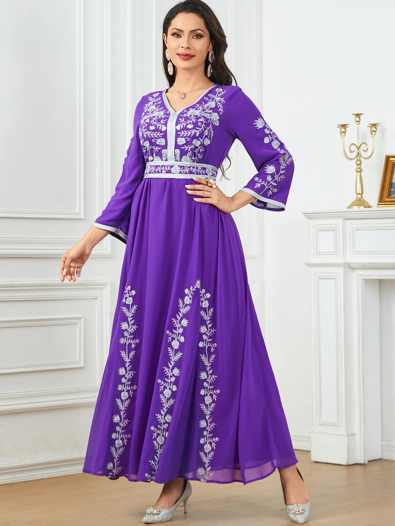 Autumn Embrodiery Eid Muslim Party Dress for Women Jalabiya Abaya Ramadan Long Dresses Abayas Woman Lace-up Caftan Vestidos Robe - Seprincess