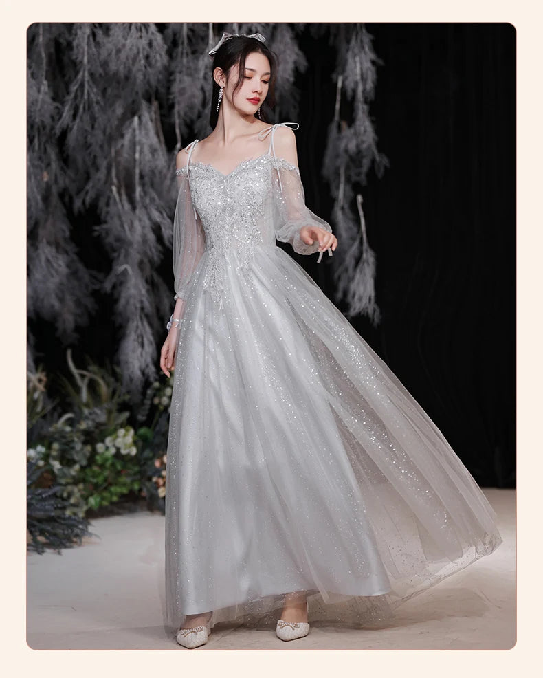 Temperament grey bridesmaid dress 4 Styles Applique Sisters Group Graduation Evening Dresses Simple Wedding Female Guest Dress