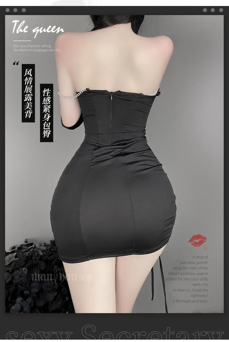 Fashion Sexy Mini Dress Underwear Sexy Drawstring Strap Wrap Hip Short Dress Elegant Irregular Dresses 2023 New Tops Sweet F492 - Seprincess