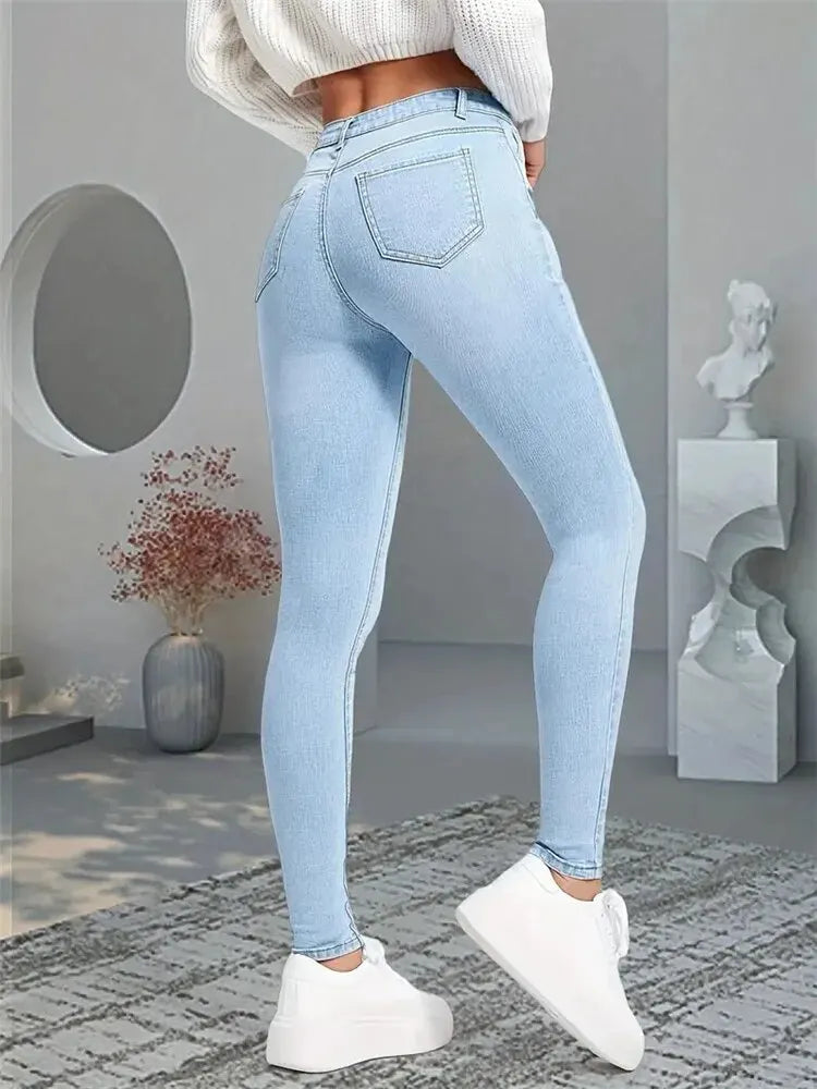 Women Stretch Skinny Jeans Lady Slim Fit Pencil Jeans Girls Leggings Straight Leg Denim Pants Blue Gray Black Sexy Long Trousers