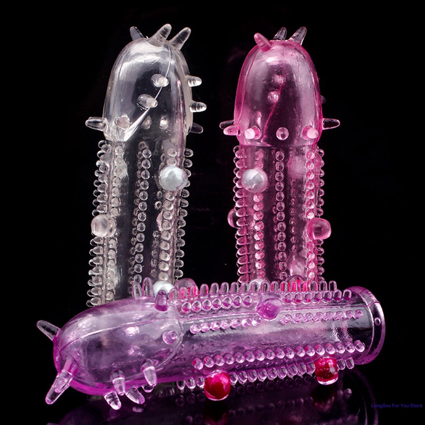 3D Large Particles Crystal Mace Penis Condoms with Spines Thick Penis Enlarger Delay Ejaculation Cock Ring for Sex Life Couples - Seprincess