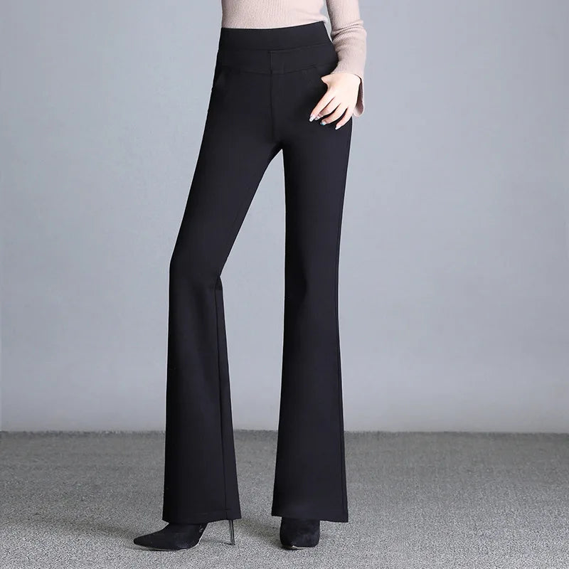 New Women's Autumn Spring Tight Flare Pants Red High Waist  Blue Elastic Band Trousers Fashion Casual Stretch Pants 6XL