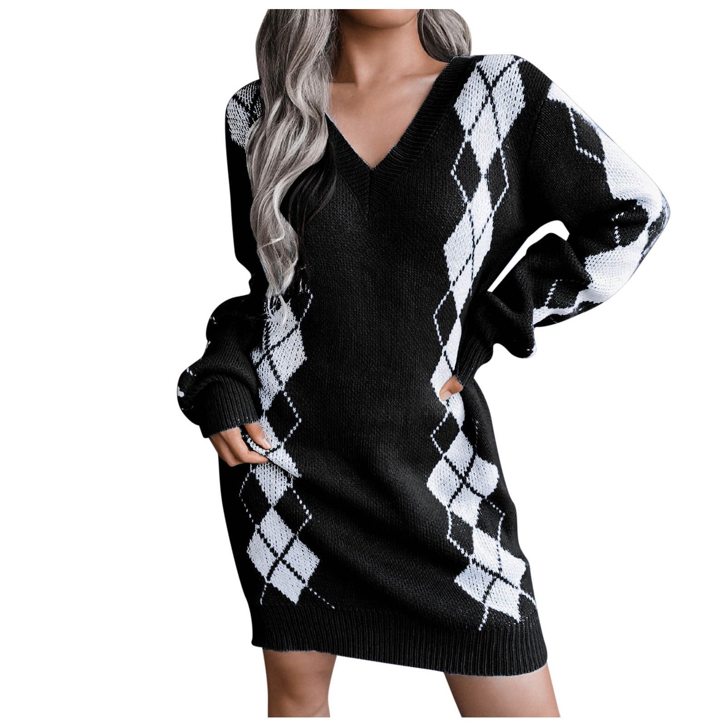 Women'S Autumn And Winter V-Neck Sweater Wrapped Dress Long Sleeve Dress Cembroidery Printing Dress Loose Cardigan For Women ??? - Seprincess