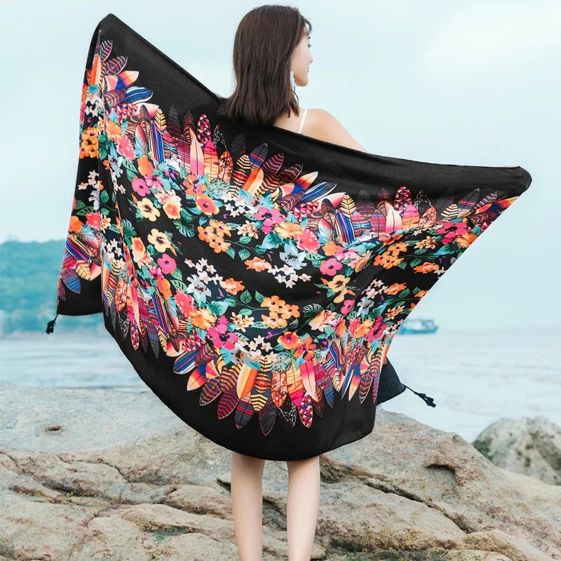 90x185cm  Printing Process Twill Summer Suncare Beach Dress Bikini Sarong Wrap Scarf Women Brazilian Swimsuit Bathing Cover-ups - Seprincess