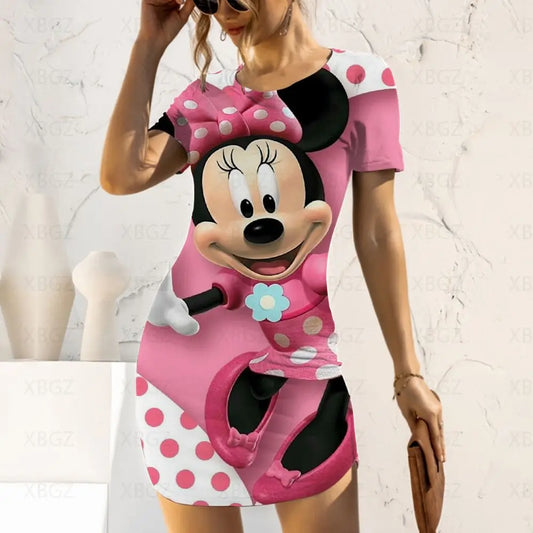 Disney Fashion Casual Elegant Dresses for Women 2024 Women's Dress Mickey Tight Minnie Mouse Cartoon Sexy Print Slim Fit Summer - Seprincess