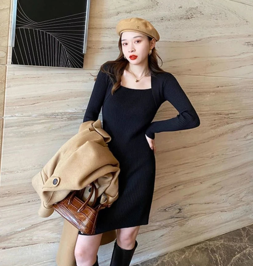 For Fall and Winter Bodycon Bandage Female Knit Evening Dresses White Korean Fashion Black Wrap Woman Knitted Sweater Dress Sexy - Seprincess