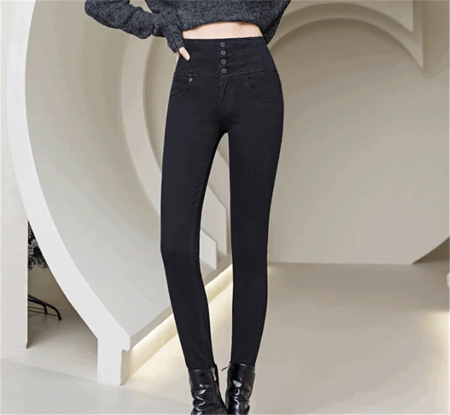 Button Fly Jeans High Waist Front for Women Tummy Control Stretch Denim  Black Petite XS - 4XL  Dress Pants With Pocket ouc433