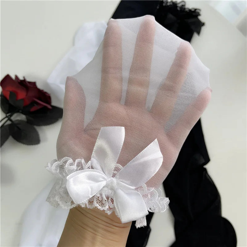 White Silk Bow Stockings Women's Japanese JK Over-the-knee Stockings Sexy Lace High Thigh Fishnet Socks Long Lolita Socks