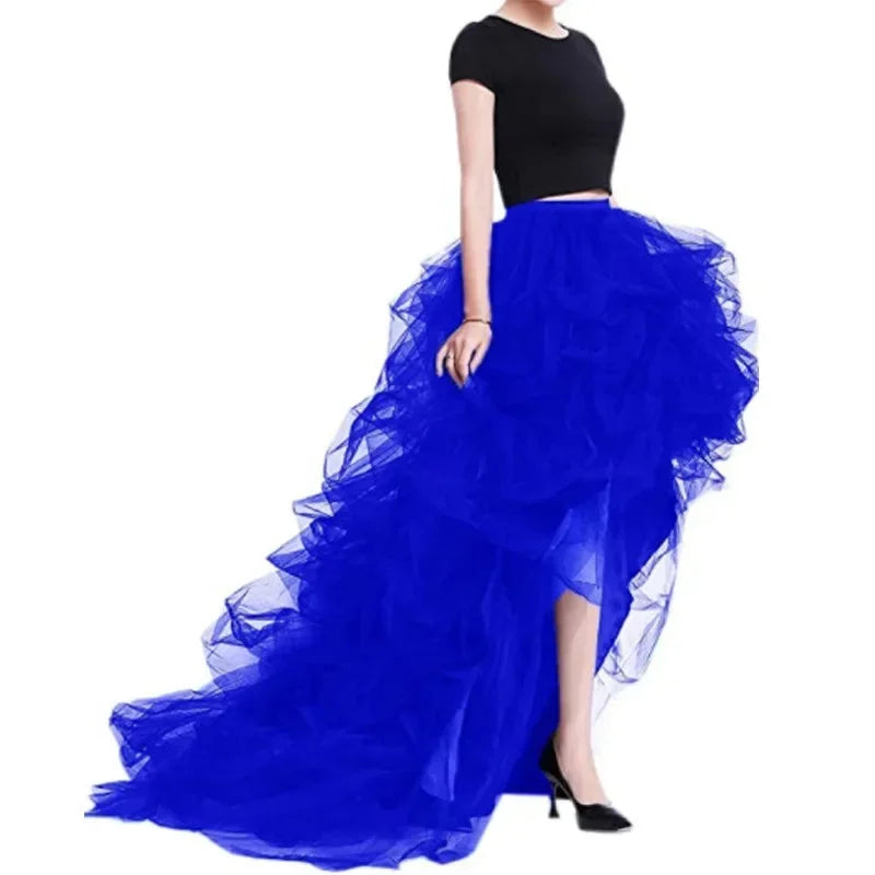 Women Tulle Skirt Floor Length High Waist Sheer Tulle Long Skirt Irregular Hem Lace-Up Puffy Skirt Party Prom Dresses - Seprincess