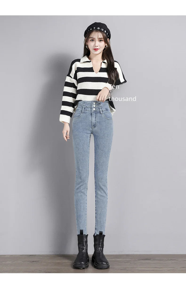 Black High-waisted Slimming Denim Jeans For Women Butt-lifting Tummy-control Features