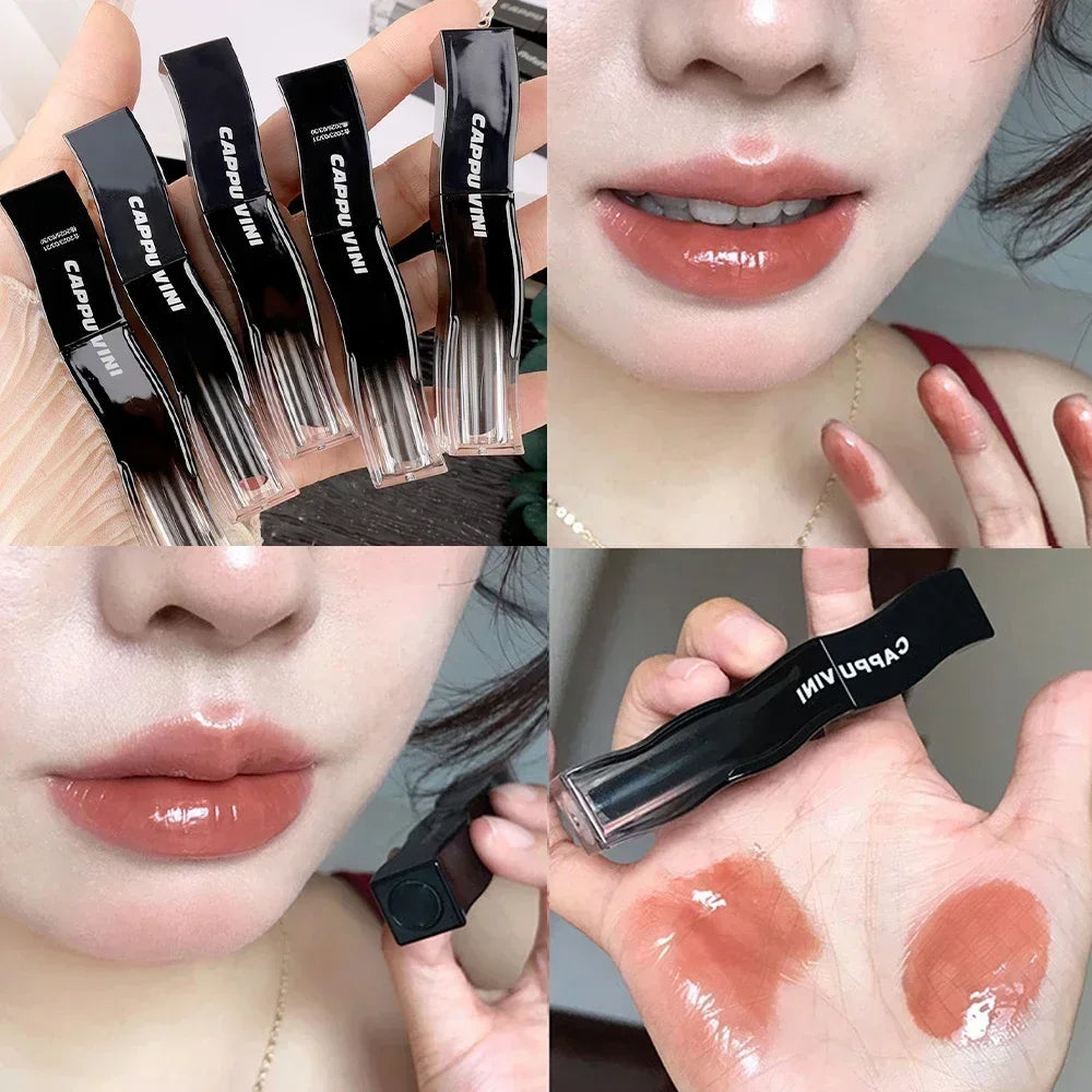 New Jelly Mirror Black Tube Lipstick Long Lasting Non-stick Cup Moisturize Water Light Lip Gloss Korean Lips Makeup Cosmetic 1pc