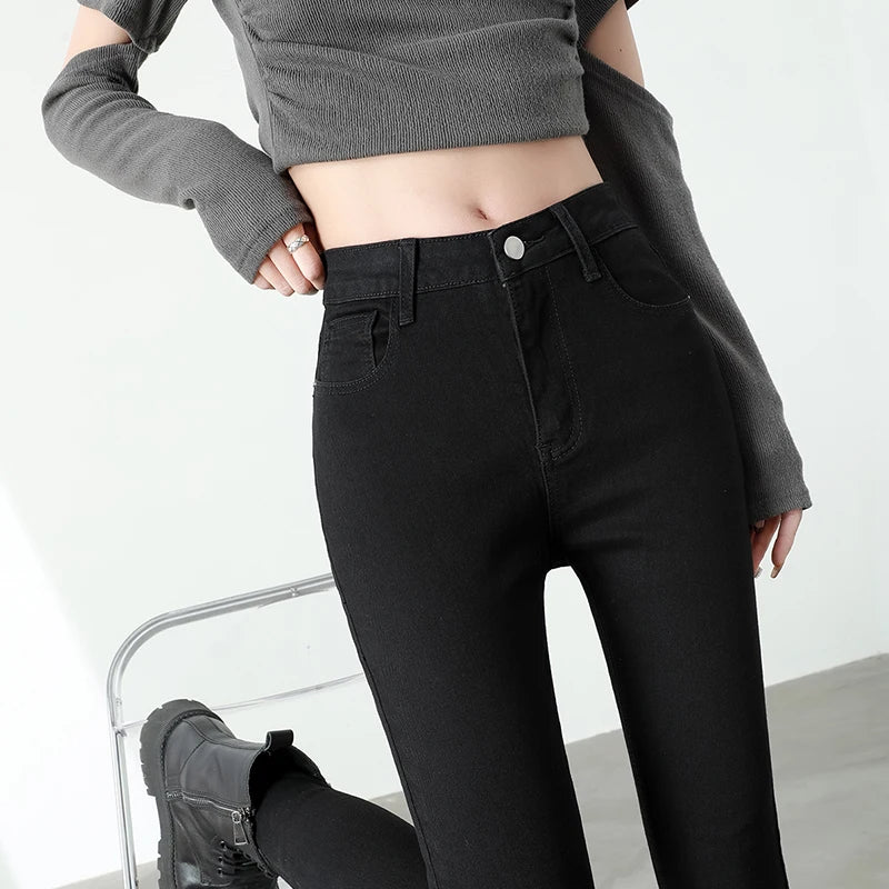 New Sexy Women Light Blue Slim Skinny Denim Jeans High Waist Elastic Mom Jeans Stretch Pencil Pants Streetwear Tight Trousers