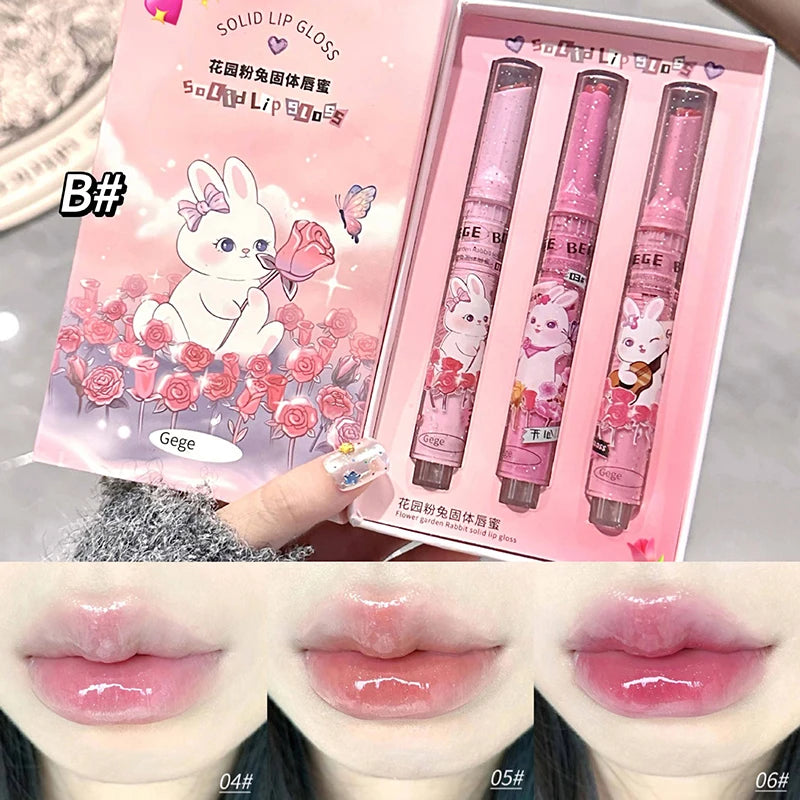 Solid Lip Gloss Gege Bear Garden Pink Rabbit Moisturizing Watery Colored Lip Balm Tender Lipstick Set - Seprincess