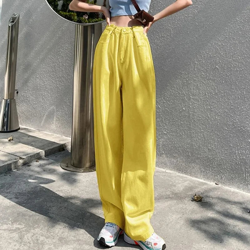 Spring Autumn High Street Network Red Denim Pants Female Y2k Korean Version High Waist Loose Leg Straight Leg Mopping Pants Tide