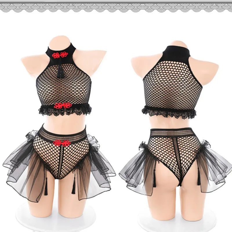 Sex Erotic lingerie Perspective of deep V-exposed mesh fabric in mesh clothing Cosplay sexy costume woman Women's pajamas xxx - Seprincess