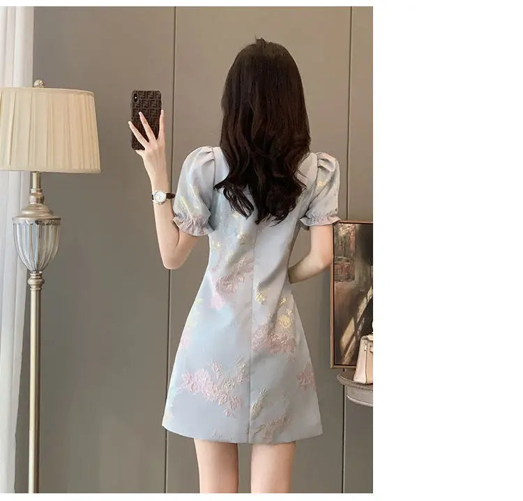 Chinese Style Elegant Cheongsams Dress Summer Women Vintage Floral Embroidery Qipao Mini Dress Lady Chic Tassels Slim Vestidos - Seprincess