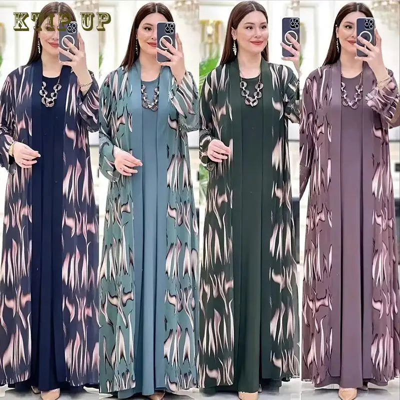 Eid Muslim Sequins Dress For Women Abaya Ramadan Printing Butterfly Sleeve Long Abayas Woman Robe Moroccan Caftan Vestidos Dubai - Seprincess