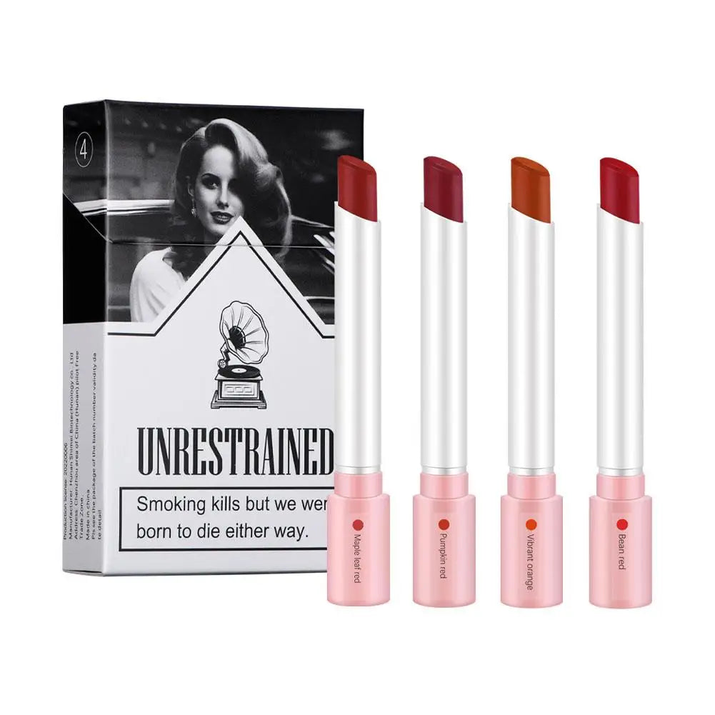 4 Colors Cigarette Lipstick Set Matte Lip Gloss Long Lasting Lip Glaze Waterproof Lip Stick Tube Nude Lip Tint Makeup Cosmetics - Seprincess