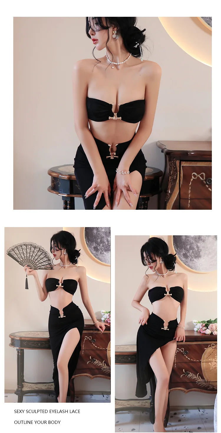 Dress Tight fitting chest hugging long skirt with slit temperament promotions 99% sales dresses women Autumn dress - Seprincess