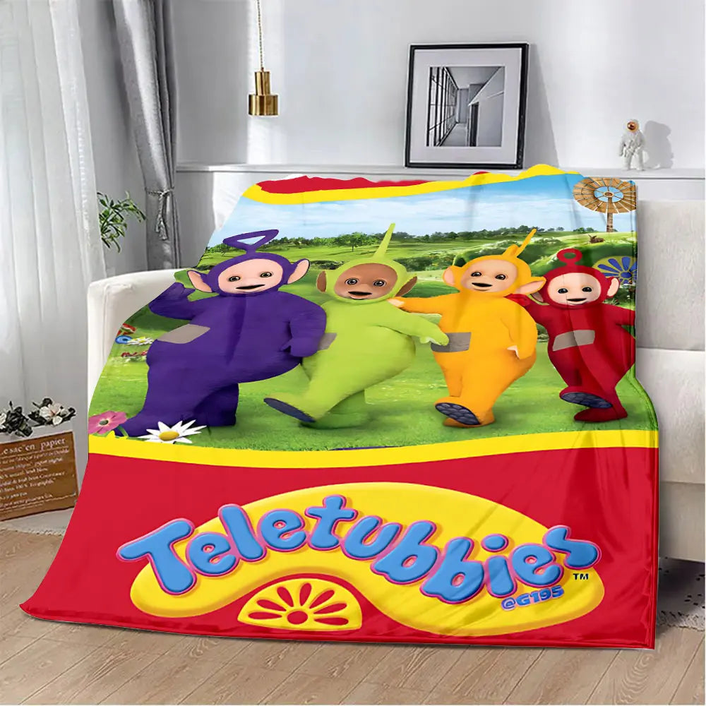 M-Meet The-Teletubbies Cartoon Logo Children Printed Blanket Picnic Blankets Warm Blanket Soft and Comfortable Blanket Home - Seprincess