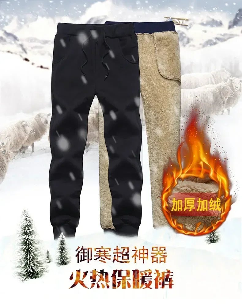 Track Pants Elastic Waist Sport Casual Trousers Fitness Clothing Black Grey Cashmere Sweatpants Lamb Wool Plus Size Men Joggers