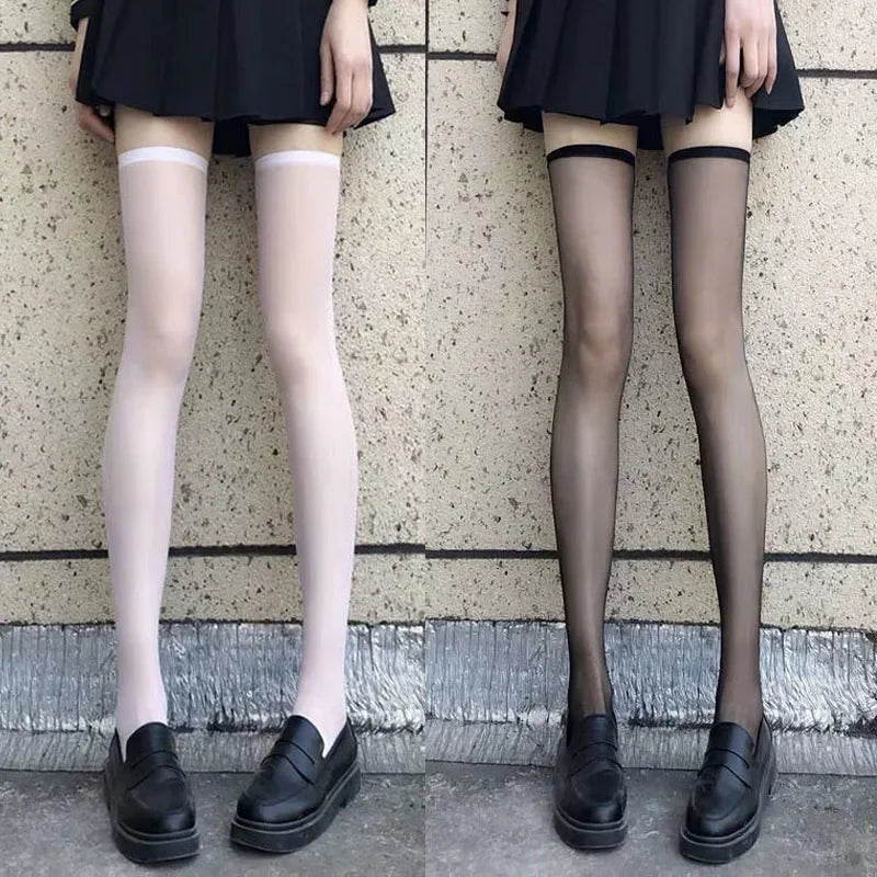 Black White Sexy Overknee Long Socks Women Sweet Girls Lolita Bowknot Thigh High Fishnet Stockings Gothic Punk Lace Mesh Legging