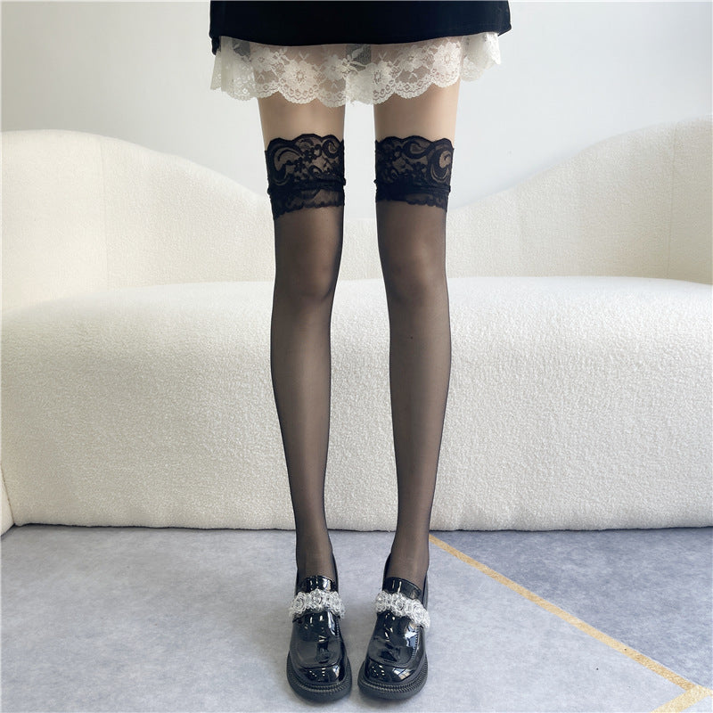 White Silk Bow Stockings Women's Japanese JK Over-the-knee Stockings Sexy Lace High Thigh Fishnet Socks Long Lolita Socks