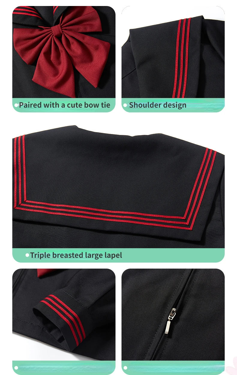 BLACK Orthodox College Style Japanese Korean Student School Uniform JK Uniform Girl Anime Cosplay Sailor Suit Class Top Skirts-A - Seprincess