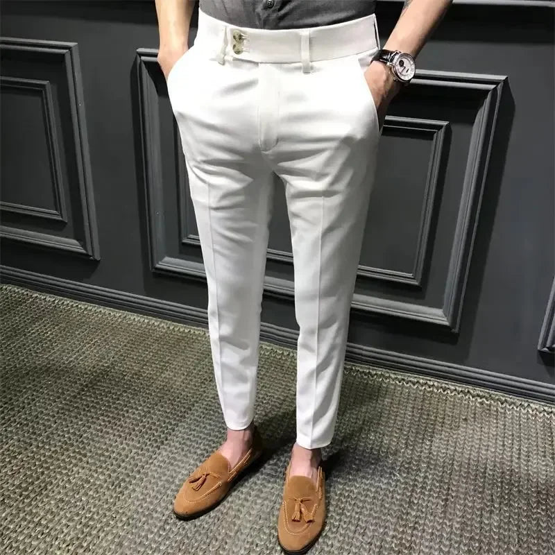 Summer Trousers For Men Korean Style Slim Fit Casual Pants Small Foot Nine Points Trendy White Suit Pants