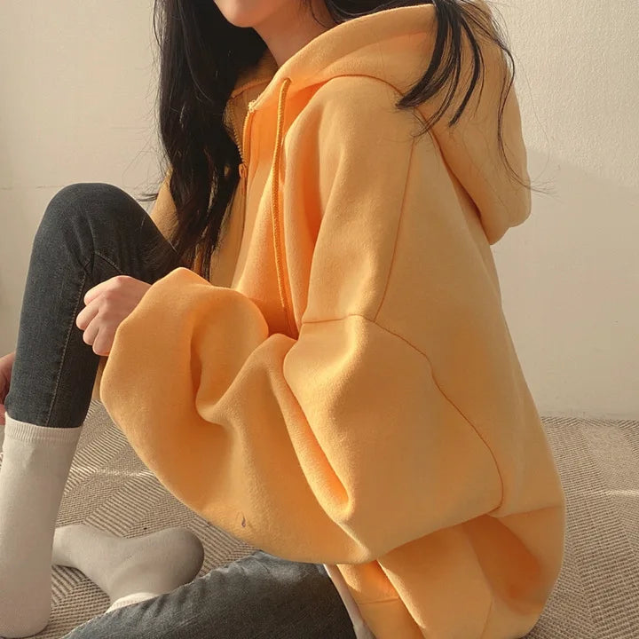 Women Hoodie Harajuku Loose Oversized Solid Color Top Half Zip Up Sweatshirt Female Casual Long Sleeve Pocket Hooded Coats 2024 - Seprincess