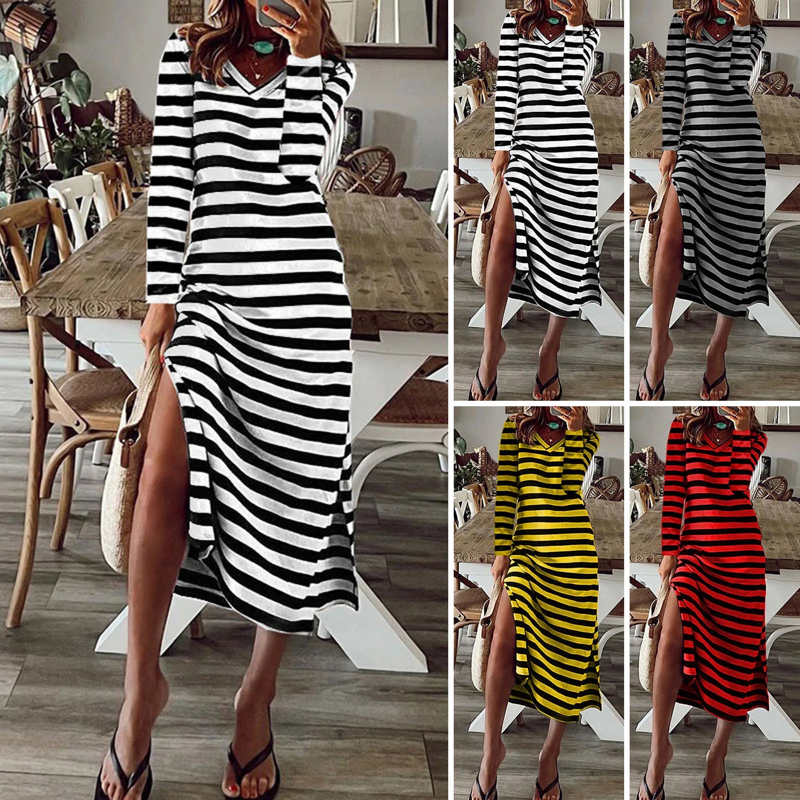 Summer Dresses 2023 Woman Plus Size Dresses For Women Casual Stripe Print V-neck Short Sleeve Loose Long Dress Robe Femme - Seprincess