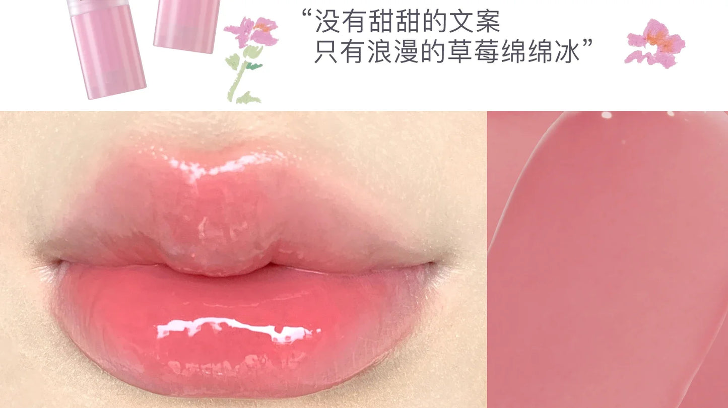 FLORTTE Lipstick Blooming Lovely Series Mirror Water Lip Glaze  Not Easy to Stick Cup Solid Lip Balm Cute Girls Makeup